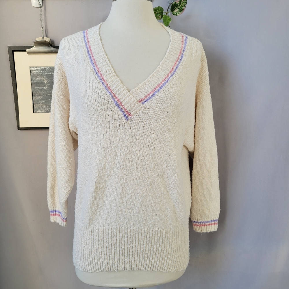 French‎ Creek Sheep and Wool Co Cotton Knit V Neck Pullover Sweater S